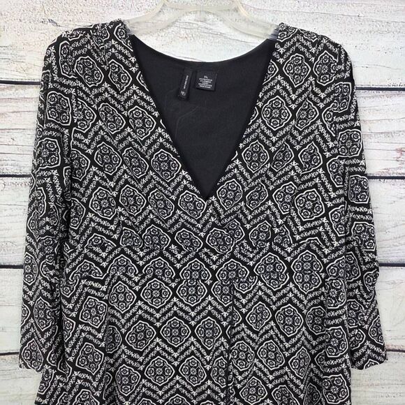 New Directions Black White Print Wrap Blouse XL - Picture 2 of 7
